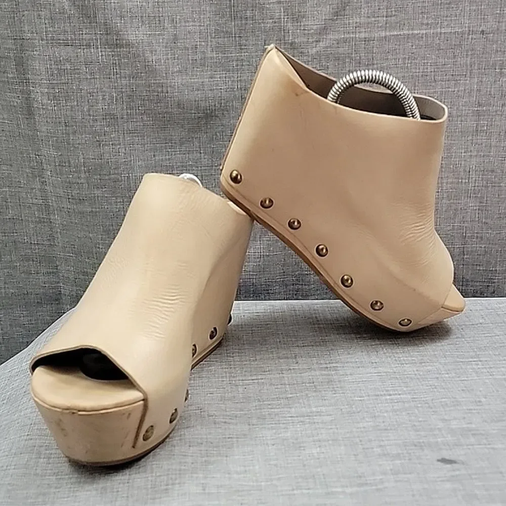 Vic Matie Italy Cream leather studded wedge sandals Slip-On - Women's SZ 37